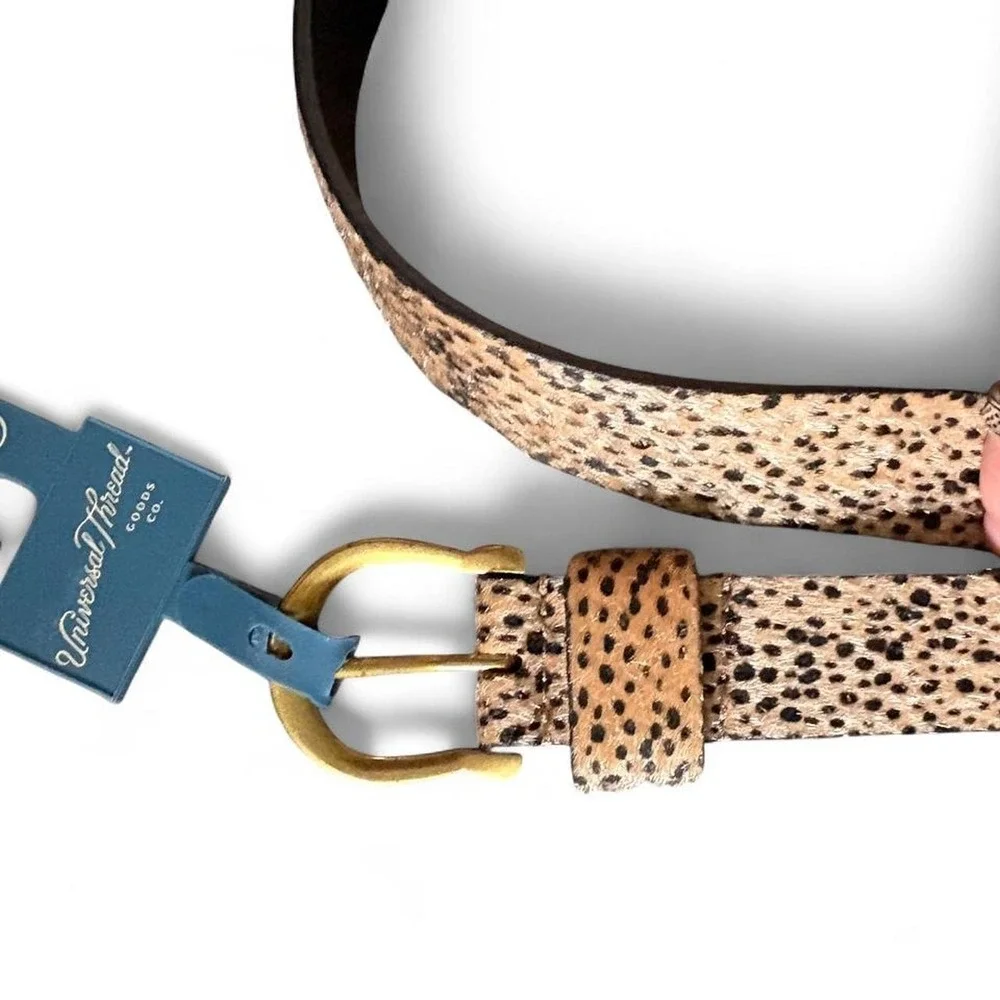 Universal Thread animal print faux hide hair fur belt with gold buckle 46
